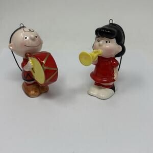 Vintage Peanuts Charlie Brown Lucy Japan Ornaments Drum Horn 1950s